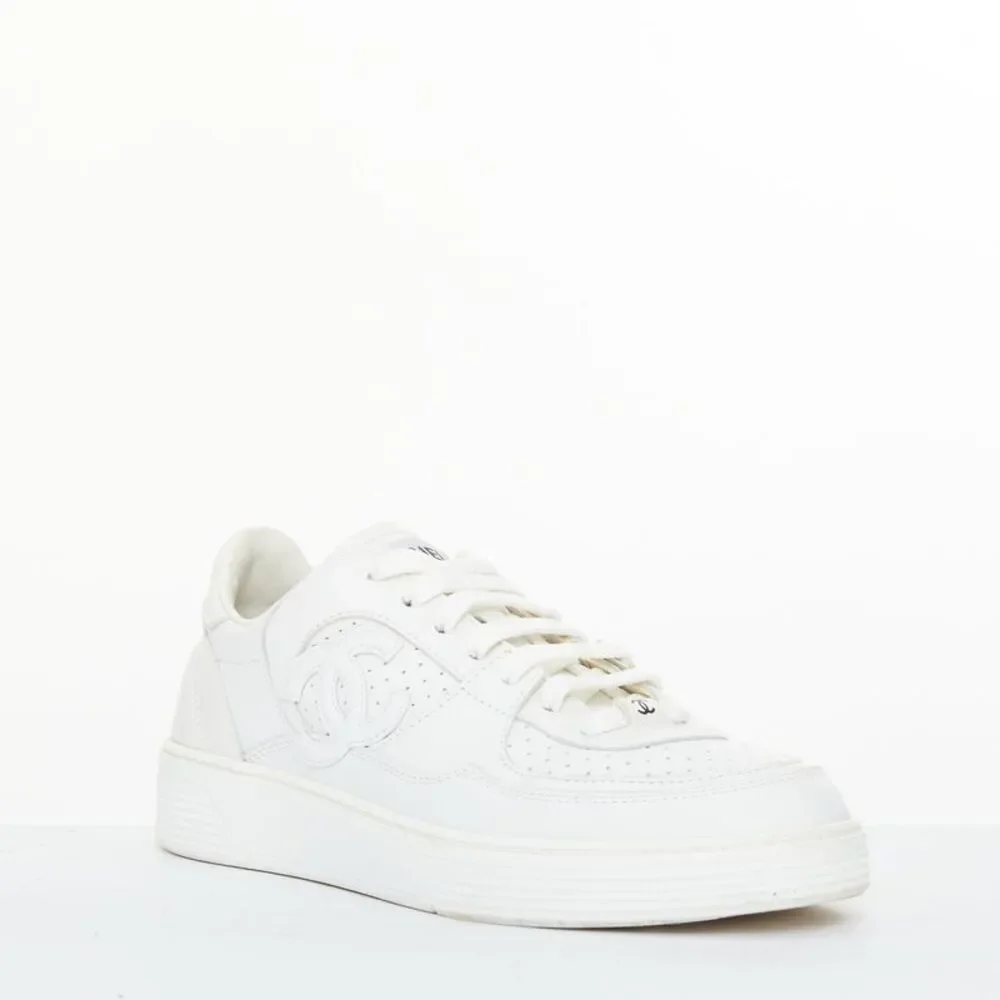 Chanel 2023 White Perforated Leather CC Logo Sneakers